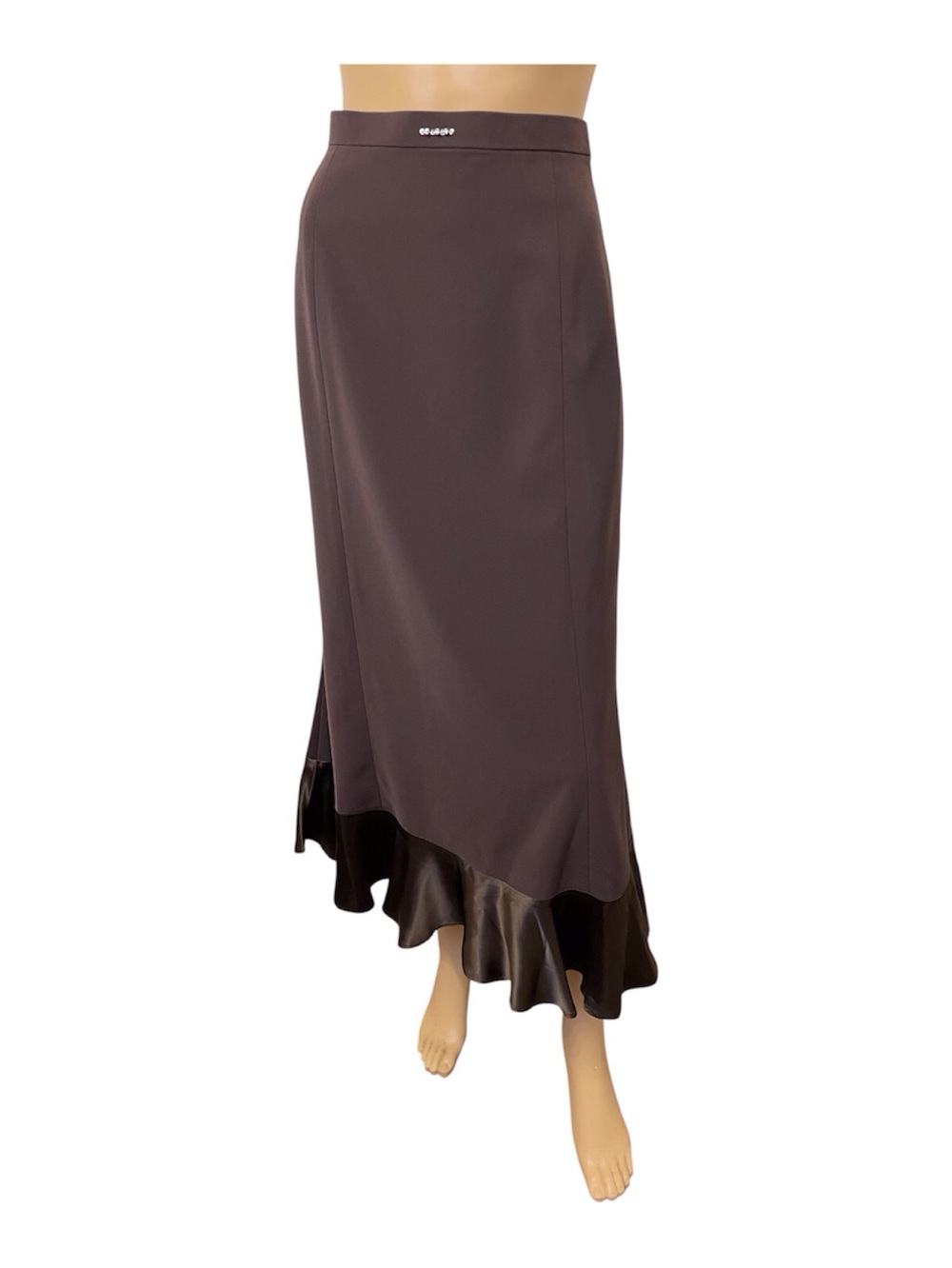 Mariella Ferretti Women's Long Brown Skirt with Satin Hem, 12